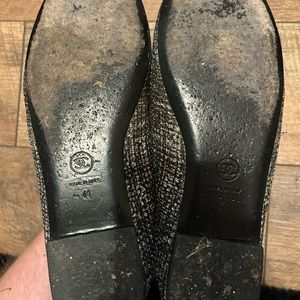 Chanel silver glitter tweed flats